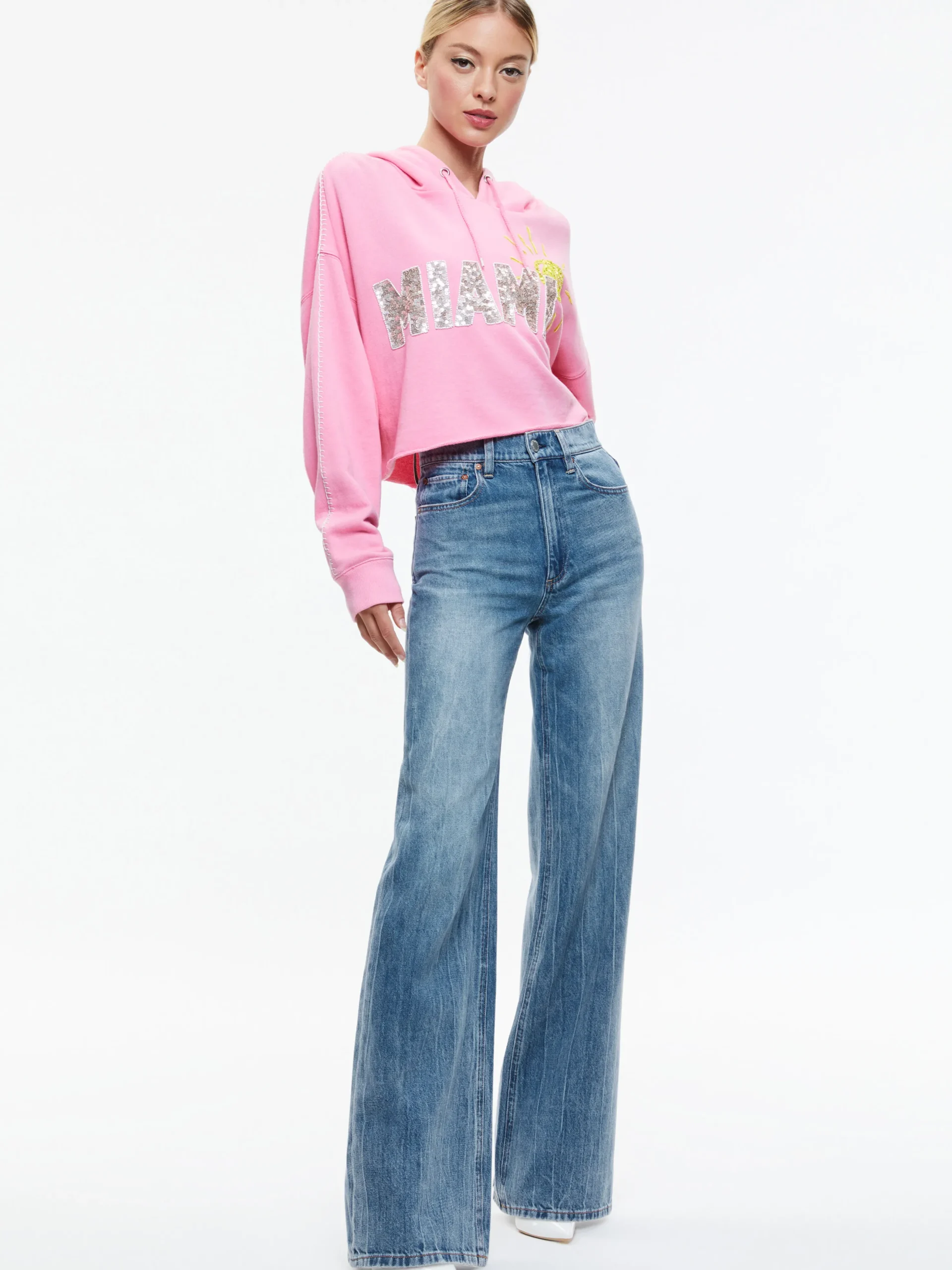 Alice and Olivia SUNNY BOXY CROPPED HOODIE BALLET SLIPPER*CLOTHING | CLOTHING