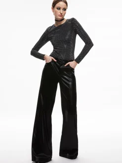 Alice and Olivia TAEYN EMBELLISHED CREW NECK BODYSUIT BLACK/SILVER*CLOTHING