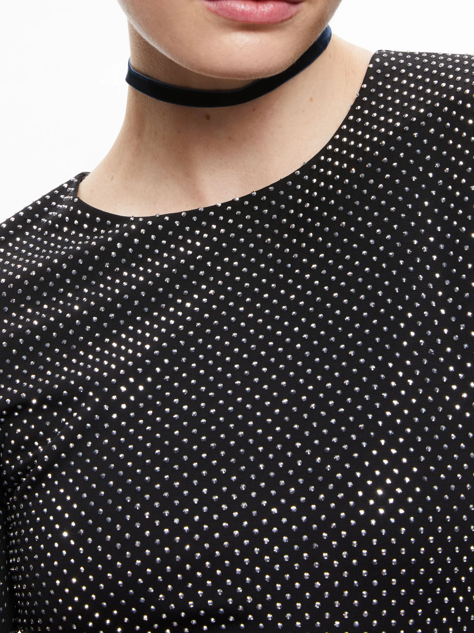 Alice and Olivia TAEYN EMBELLISHED CREW NECK BODYSUIT BLACK/SILVER*CLOTHING