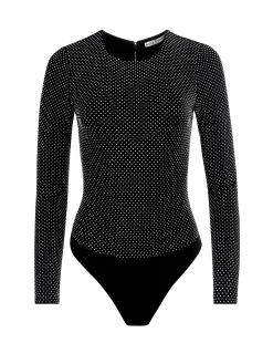 Alice and Olivia TAEYN EMBELLISHED CREW NECK BODYSUIT BLACK/SILVER*CLOTHING