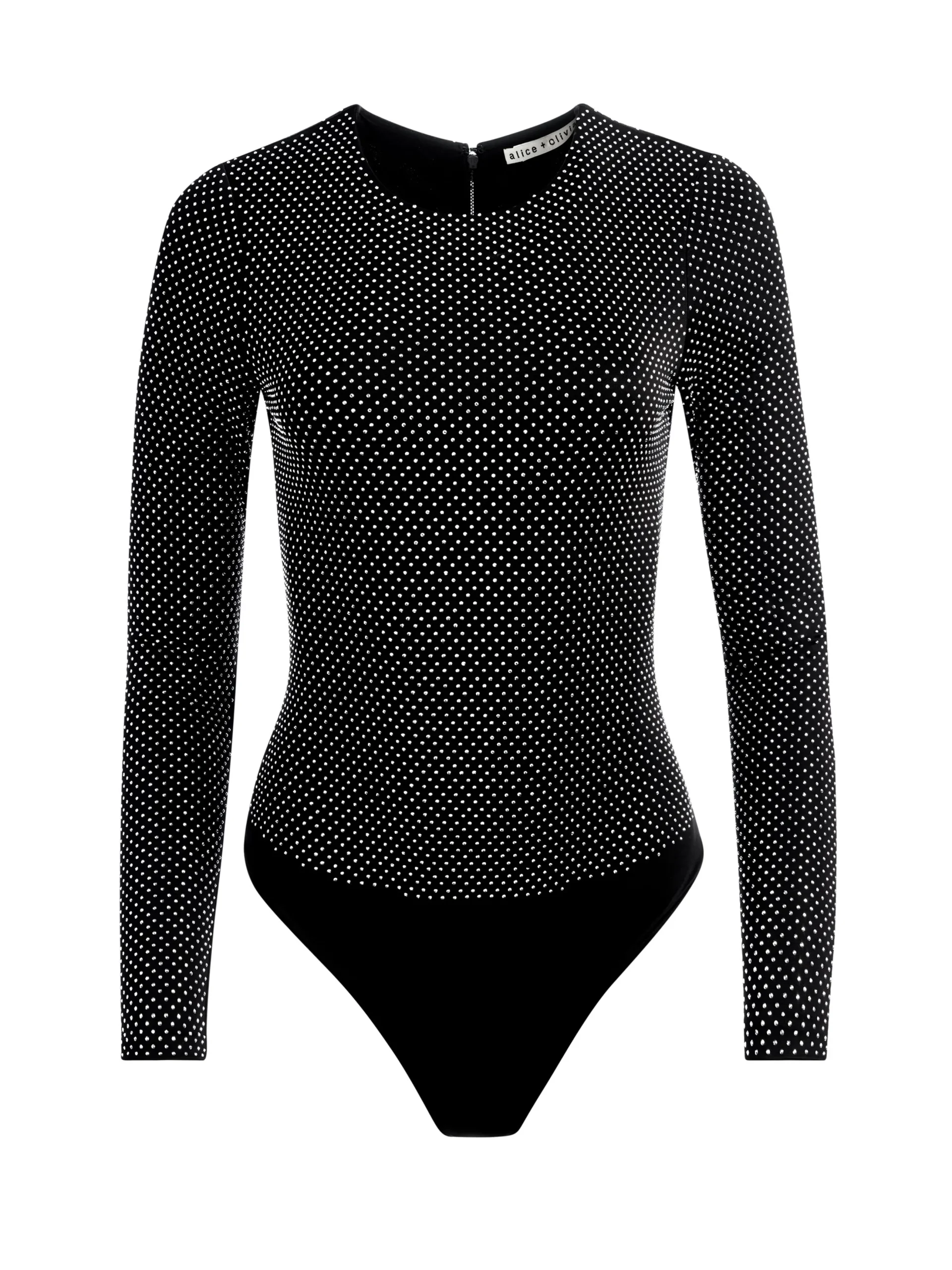 Alice and Olivia TAEYN EMBELLISHED CREW NECK BODYSUIT BLACK/SILVER*CLOTHING