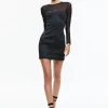 Alice and Olivia TAKAKO MESH CREW NECK MINI DRESS BLACK*DRESSES | CLOTHING