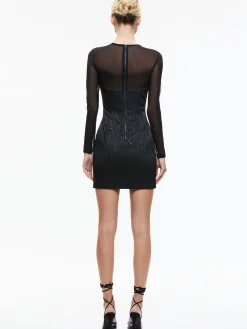 Alice and Olivia TAKAKO MESH CREW NECK MINI DRESS BLACK*DRESSES | CLOTHING