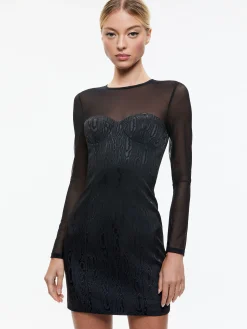 Alice and Olivia TAKAKO MESH CREW NECK MINI DRESS BLACK*DRESSES | CLOTHING