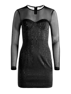 Alice and Olivia TAKAKO MESH CREW NECK MINI DRESS BLACK*DRESSES | CLOTHING