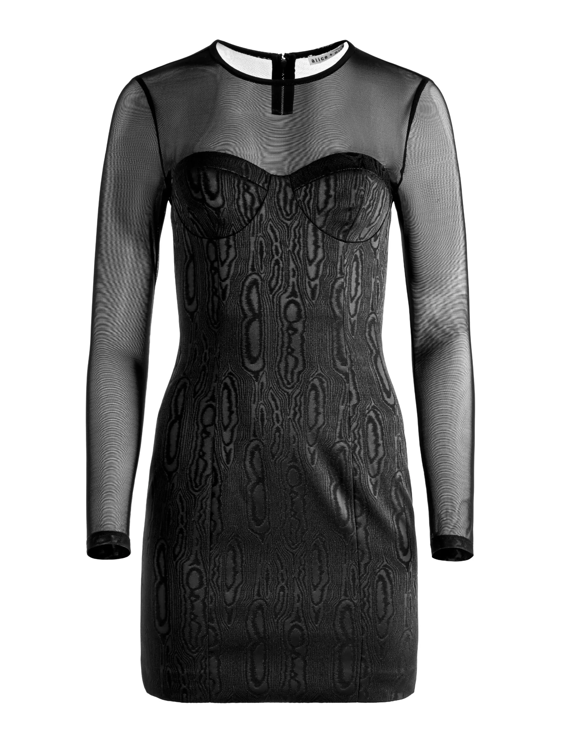 Alice and Olivia TAKAKO MESH CREW NECK MINI DRESS BLACK*DRESSES | CLOTHING