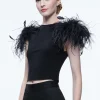 Alice and Olivia TAMICA FEATHER DETAIL TOP *CLOTHING