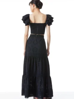 Alice and Olivia TAWNY EYELET SQUARE NECK RUFFLE CROP TOP BLACK*CLOTHING