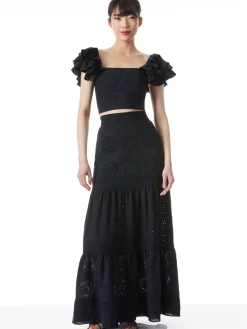 Alice and Olivia TAWNY EYELET SQUARE NECK RUFFLE CROP TOP BLACK*CLOTHING
