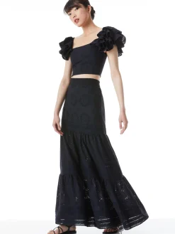 Alice and Olivia TAWNY EYELET SQUARE NECK RUFFLE CROP TOP BLACK*CLOTHING