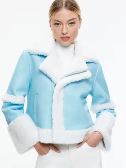Alice and Olivia TENY VEGAN LEATHER CROPPED COAT ICE/OFF WHITE*FEATURED SHOPS | CLOTHING