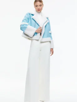 Alice and Olivia TENY VEGAN LEATHER CROPPED COAT ICE/OFF WHITE*FEATURED SHOPS | CLOTHING