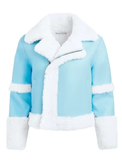Alice and Olivia TENY VEGAN LEATHER CROPPED COAT ICE/OFF WHITE*FEATURED SHOPS | CLOTHING