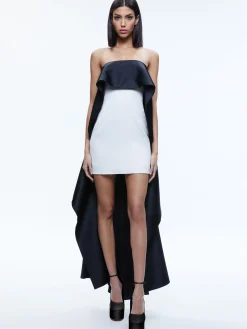 Alice and Olivia THEDA STRAPLESS HIGH LOW DRESS ECRU/BLACK*DRESSES | DRESSES | DRESSES | CLOTHING