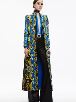 Alice and Olivia THOMAS EMBROIDERED MAXI COAT SAPPHIRE/BLACK*CLOTHING