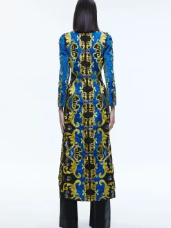 Alice and Olivia THOMAS EMBROIDERED MAXI COAT SAPPHIRE/BLACK*CLOTHING