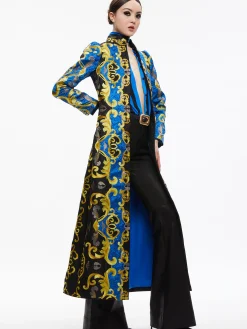 Alice and Olivia THOMAS EMBROIDERED MAXI COAT SAPPHIRE/BLACK*CLOTHING