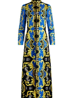 Alice and Olivia THOMAS EMBROIDERED MAXI COAT SAPPHIRE/BLACK*CLOTHING