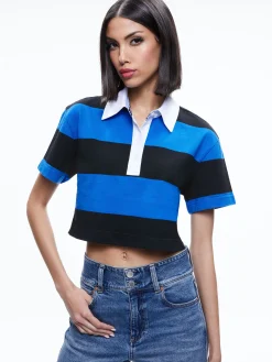 Alice and Olivia TREVA CROPPED POLO SHIRT SAPPHIRE/BLACK STRIPE*CLOTHING