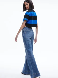 Alice and Olivia TREVA CROPPED POLO SHIRT SAPPHIRE/BLACK STRIPE*CLOTHING