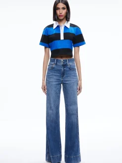 Alice and Olivia TREVA CROPPED POLO SHIRT SAPPHIRE/BLACK STRIPE*CLOTHING
