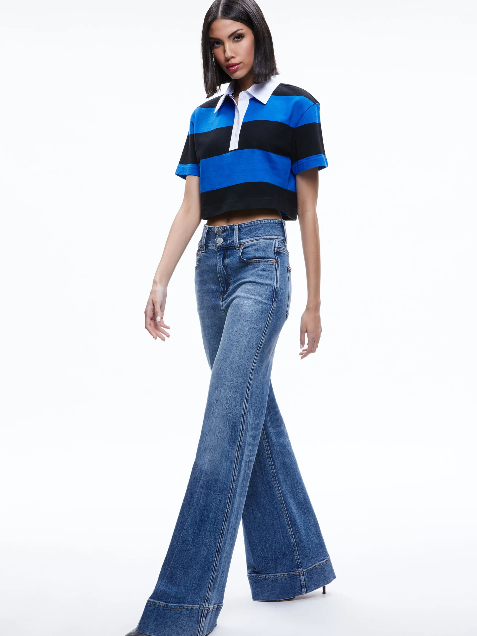 Alice and Olivia TREVA CROPPED POLO SHIRT SAPPHIRE/BLACK STRIPE*CLOTHING