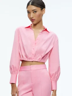 Alice and Olivia TRUDY CROPPED BUTTON DOWN CHERRY BLOSSOM*FEATURED SHOPS | CLOTHING