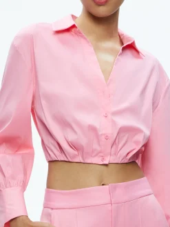 Alice and Olivia TRUDY CROPPED BUTTON DOWN CHERRY BLOSSOM*FEATURED SHOPS | CLOTHING