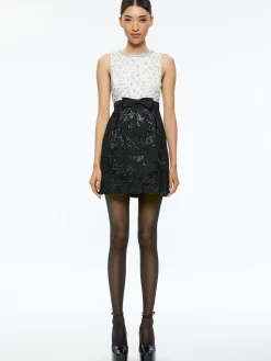Alice and Olivia TRUE EMBELLISHED BODICE MINI DRESS OFF WHITE/BLACK*DRESSES | DRESSES | CLOTHING