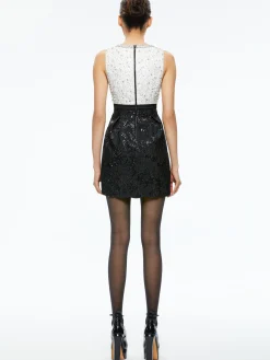 Alice and Olivia TRUE EMBELLISHED BODICE MINI DRESS OFF WHITE/BLACK*DRESSES | DRESSES | CLOTHING