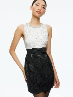 Alice and Olivia TRUE EMBELLISHED BODICE MINI DRESS OFF WHITE/BLACK*DRESSES | DRESSES | CLOTHING