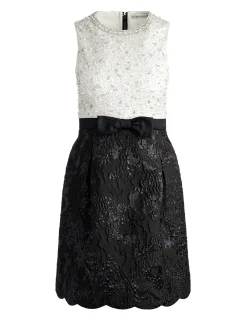 Alice and Olivia TRUE EMBELLISHED BODICE MINI DRESS OFF WHITE/BLACK*DRESSES | DRESSES | CLOTHING