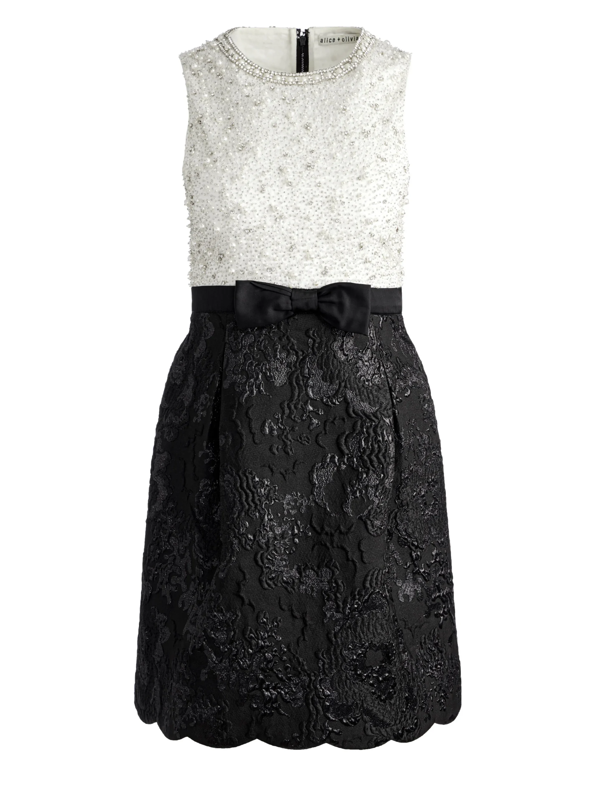 Alice and Olivia TRUE EMBELLISHED BODICE MINI DRESS OFF WHITE/BLACK*DRESSES | DRESSES | CLOTHING