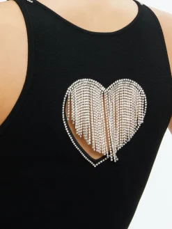 Alice and Olivia VAL CRYSTAL FRINGE CUTOUT TANK BLACK*FEATURED SHOPS | CLOTHING
