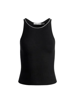 Alice and Olivia VAL CRYSTAL FRINGE CUTOUT TANK BLACK*FEATURED SHOPS | CLOTHING