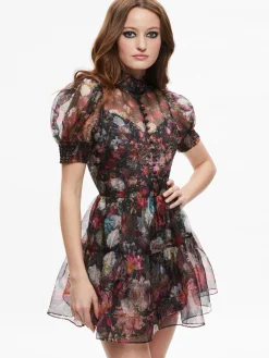 Alice and Olivia VERNITA PUFF SLEEVE MINI DRESS AFTER MIDNIGHT*DRESSES | CLOTHING
