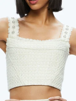 Alice and Olivia VICENTA EMBELLISHED STRUCTURED CORSET OFF WHITE MULTI*CLOTHING