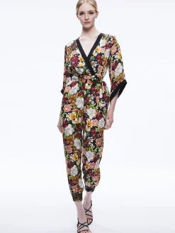 Alice and Olivia WALDA WRAP FRONT JUMPSUIT JUNIPER FLORAL BLACK*CLOTHING