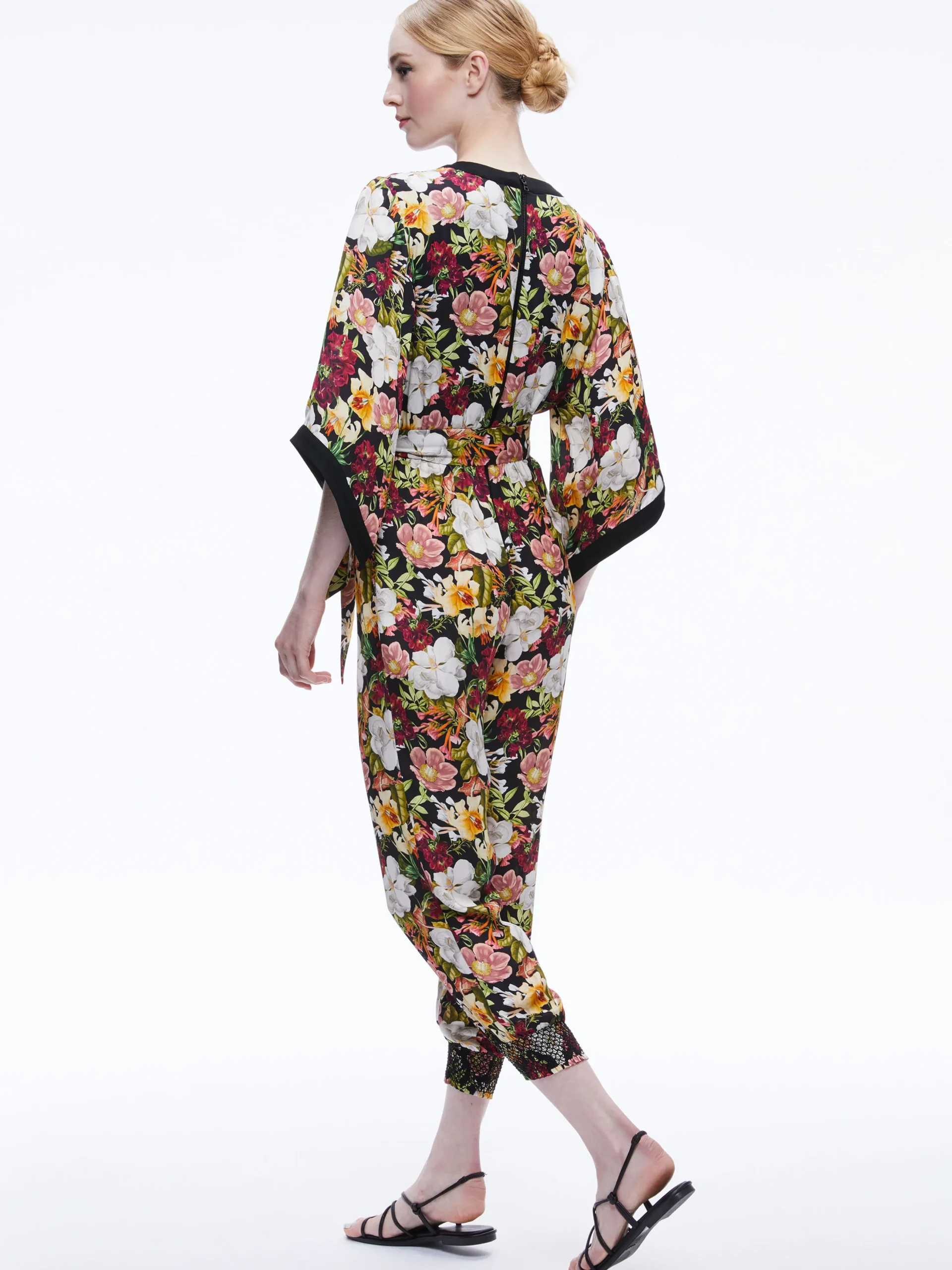 Alice and Olivia WALDA WRAP FRONT JUMPSUIT JUNIPER FLORAL BLACK*CLOTHING
