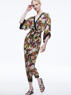 Alice and Olivia WALDA WRAP FRONT JUMPSUIT JUNIPER FLORAL BLACK*CLOTHING