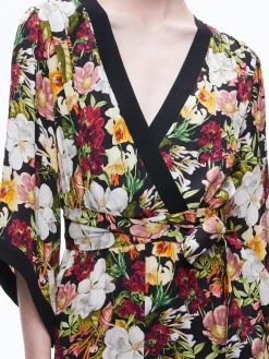 Alice and Olivia WALDA WRAP FRONT JUMPSUIT JUNIPER FLORAL BLACK*CLOTHING