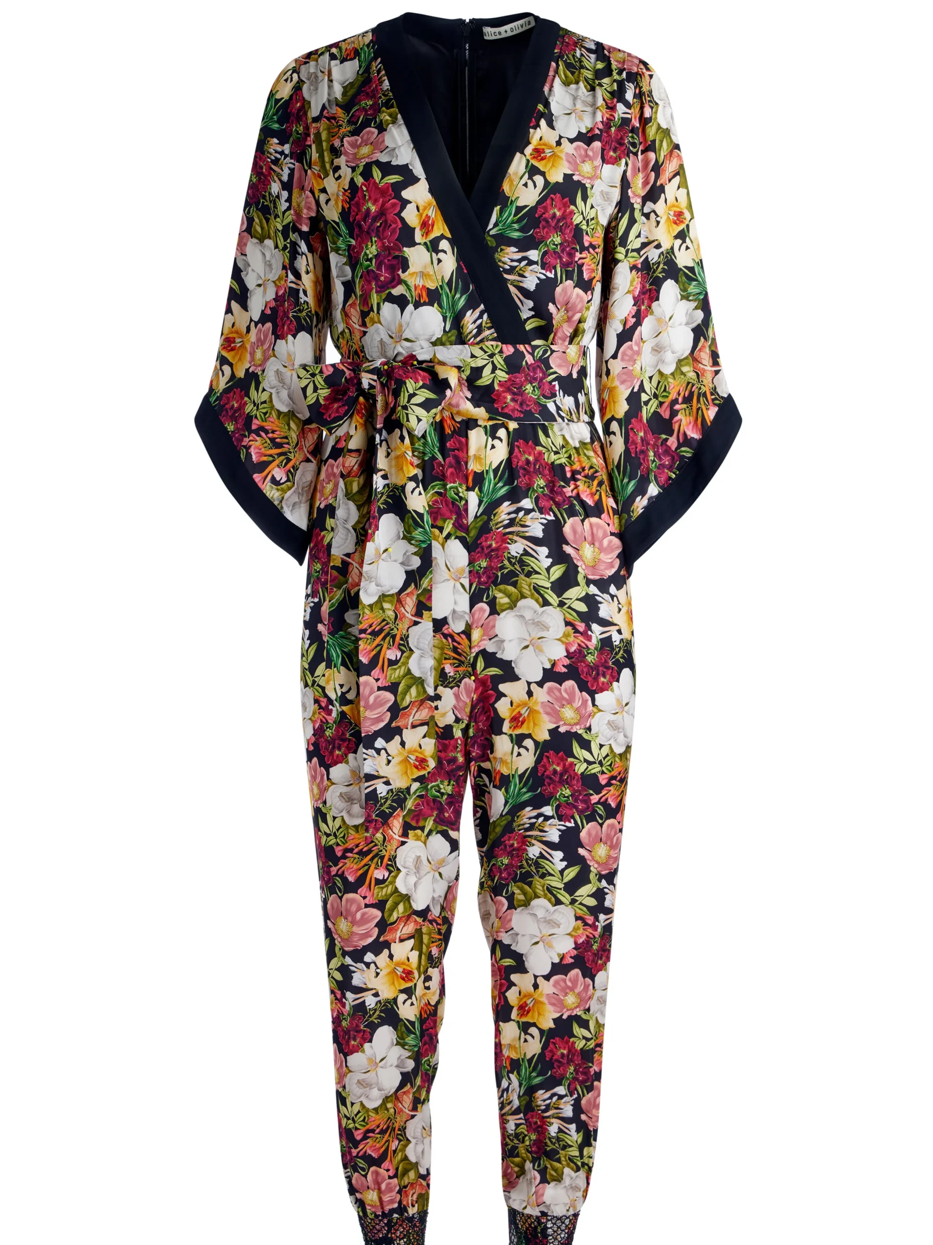 Alice and Olivia WALDA WRAP FRONT JUMPSUIT JUNIPER FLORAL BLACK*CLOTHING