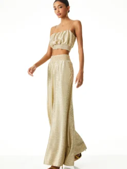 Alice and Olivia WENDEE RUCHED CROP TOP GOLD*CLOTHING