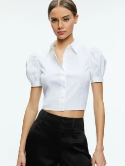 Alice and Olivia WILLA CROPPED PUFF SLEEVE BUTTON DOWN OFF WHITE*FEATURED SHOPS | FEATURED SHOPS | FEATURED SHOPS | CLOTHING