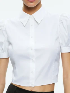 Alice and Olivia WILLA CROPPED PUFF SLEEVE BUTTON DOWN OFF WHITE*FEATURED SHOPS | FEATURED SHOPS | FEATURED SHOPS | CLOTHING
