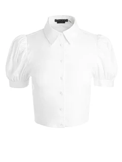Alice and Olivia WILLA CROPPED PUFF SLEEVE BUTTON DOWN OFF WHITE*FEATURED SHOPS | FEATURED SHOPS | FEATURED SHOPS | CLOTHING
