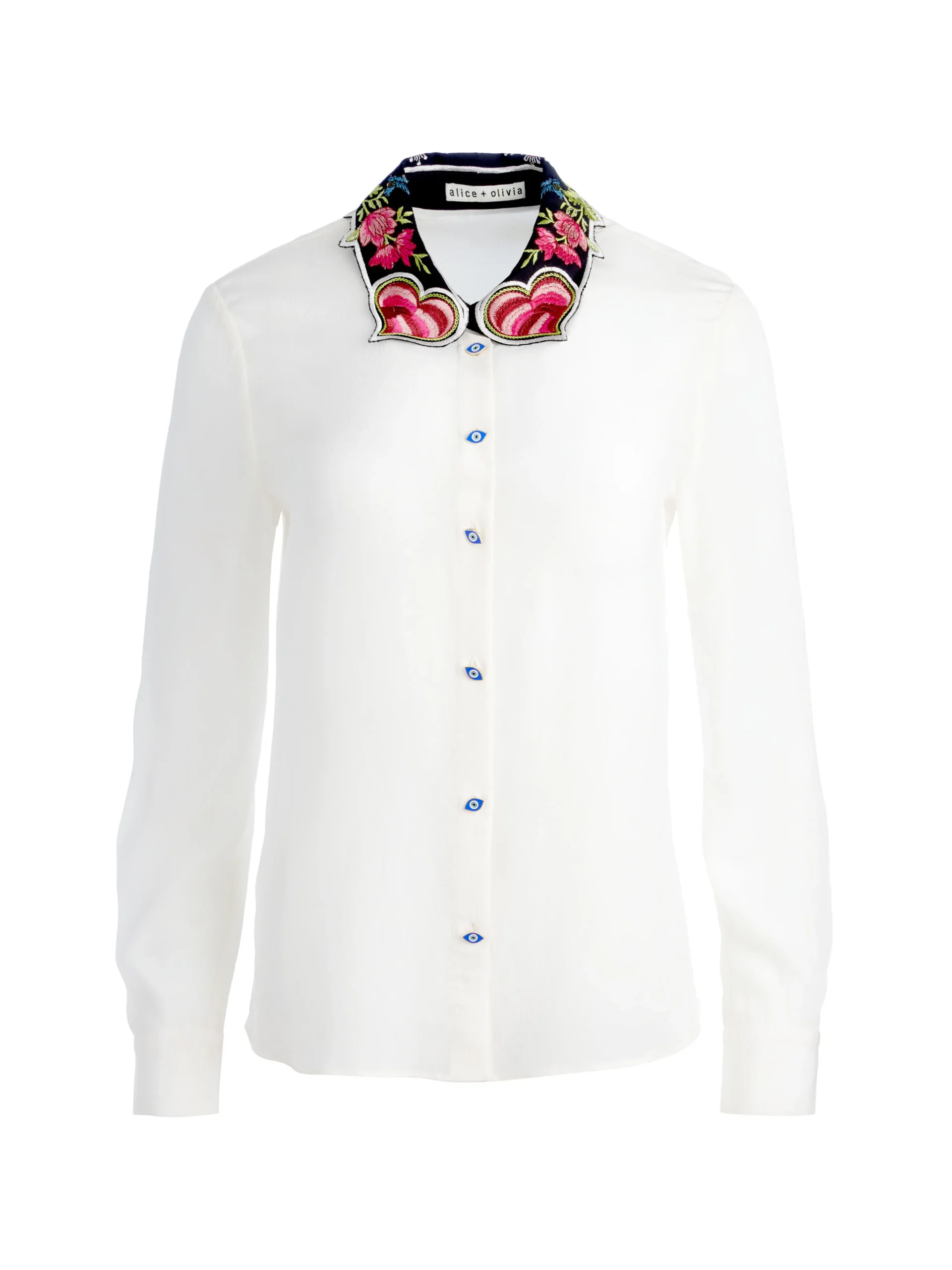 Alice and Olivia WILLA EMBROIDERED COLLAR PLACKET TOP ECRU*CLOTHING