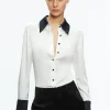 Alice and Olivia WILLA FITTED PLACKET TOP OFF WHITE/BLACK*FEATURED SHOPS | FEATURED SHOPS | FEATURED SHOPS | CLOTHING