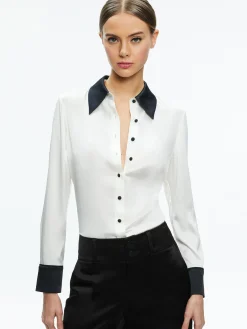 Alice and Olivia WILLA FITTED PLACKET TOP OFF WHITE/BLACK*FEATURED SHOPS | FEATURED SHOPS | FEATURED SHOPS | CLOTHING