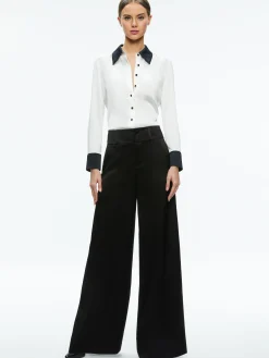 Alice and Olivia WILLA FITTED PLACKET TOP OFF WHITE/BLACK*FEATURED SHOPS | FEATURED SHOPS | FEATURED SHOPS | CLOTHING
